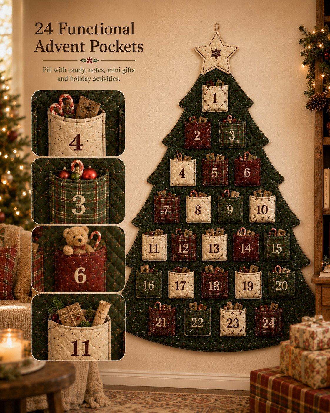 🎄✨DIY 24-Pocket Fabric Christmas Advent Tree Kit(📦 Buy 2 Free Shipping)