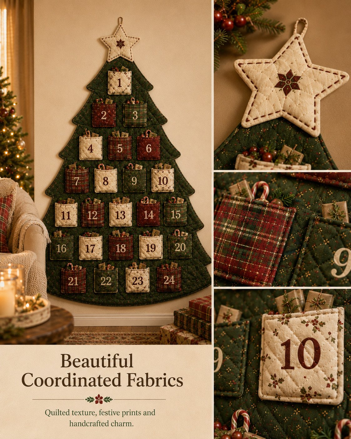🎄✨DIY 24-Pocket Fabric Christmas Advent Tree Kit(📦 Buy 2 Free Shipping)